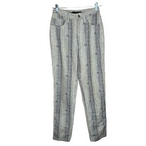 Fendi Jeans Roma Amor Italy Pants‎ Cream Blue Dotted Print linen Blend Size 27